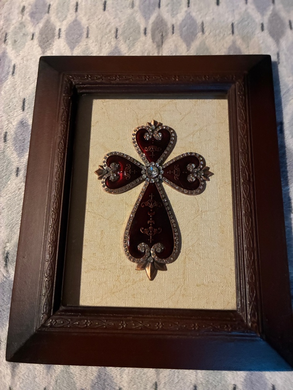 Elegant Brown Framed Decorative Cross Wall Art